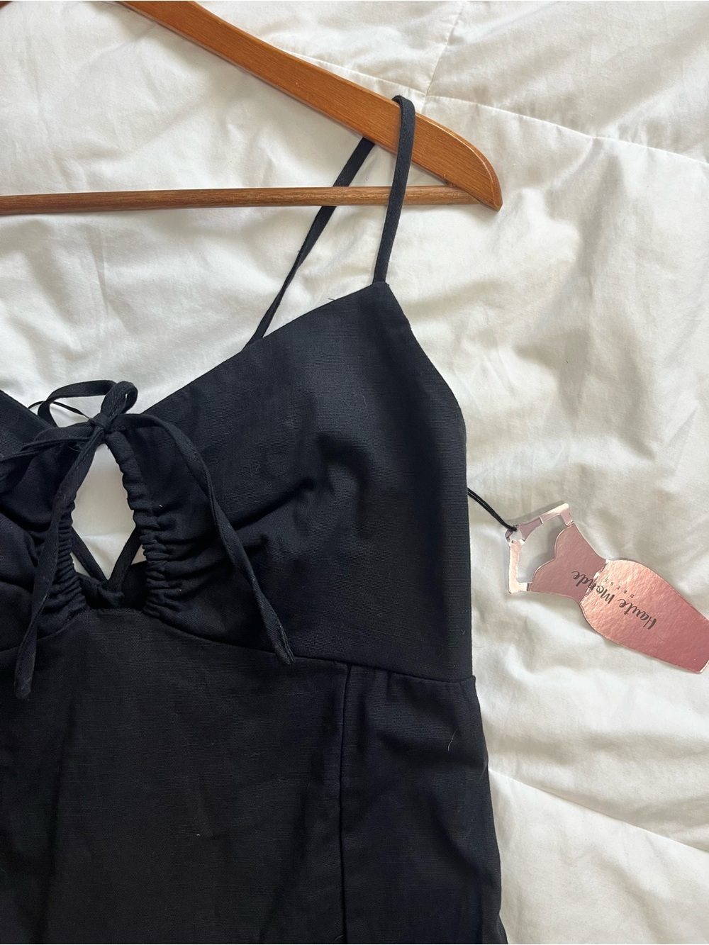 NWT Haute Monde Black Spaghetti-Strap Corset Tie Mini Dress size Large - Picture 2 of 9